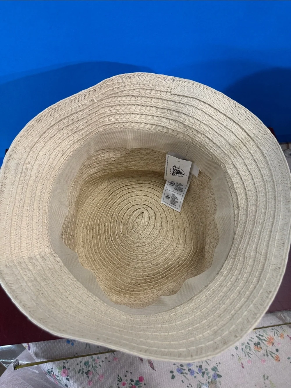 Disney Natural Straw Bucket Hat with Purple Floral Band. NWT